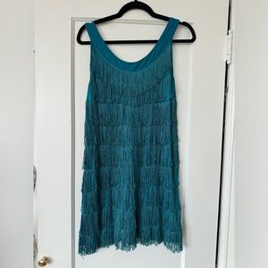 Teal flapper dress fringe